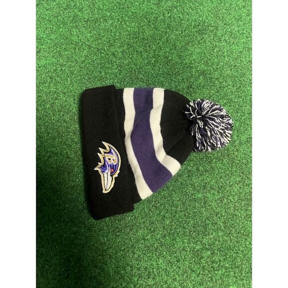 NFL Baltimore Ravens Black & Purple Beanie Skully Touque w/ Pom Pom UNISEX - Picture 3 of 3